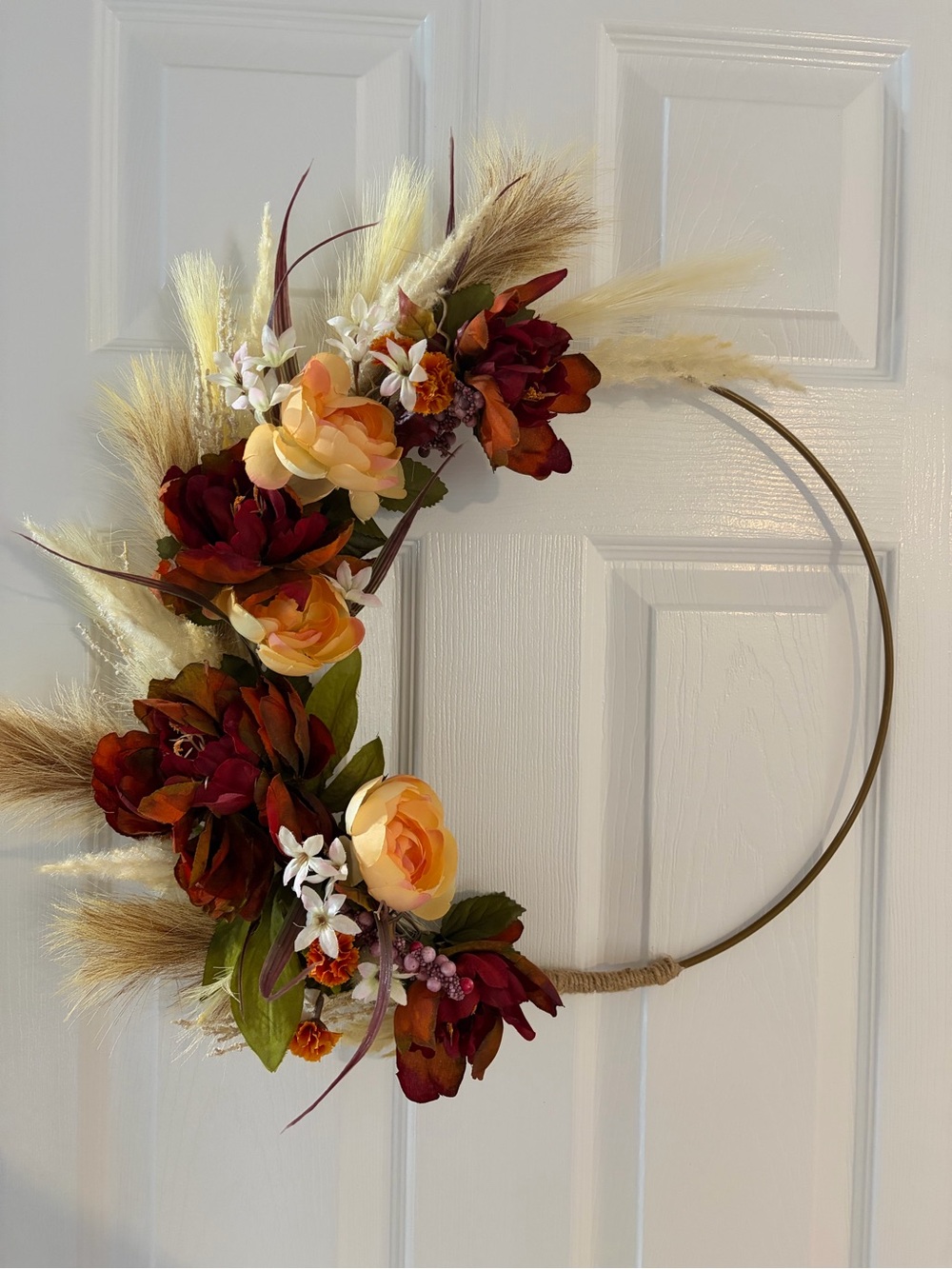 Autumn Meadow Hoop Wreath - Burgundy and Cream - Unbranded - Picture 5 of 5